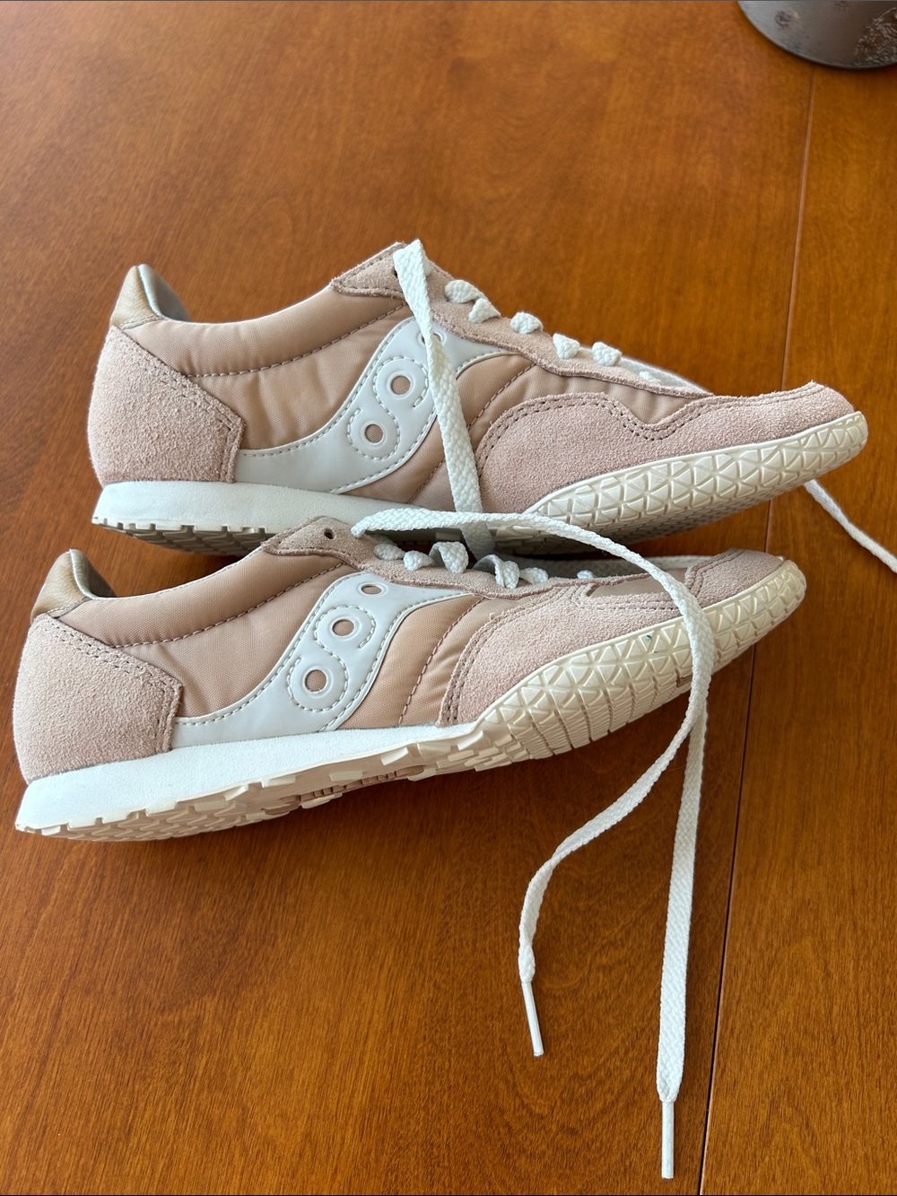 Saucony pale pink or rose and cream Suede & Nylon Sneakers not worn
